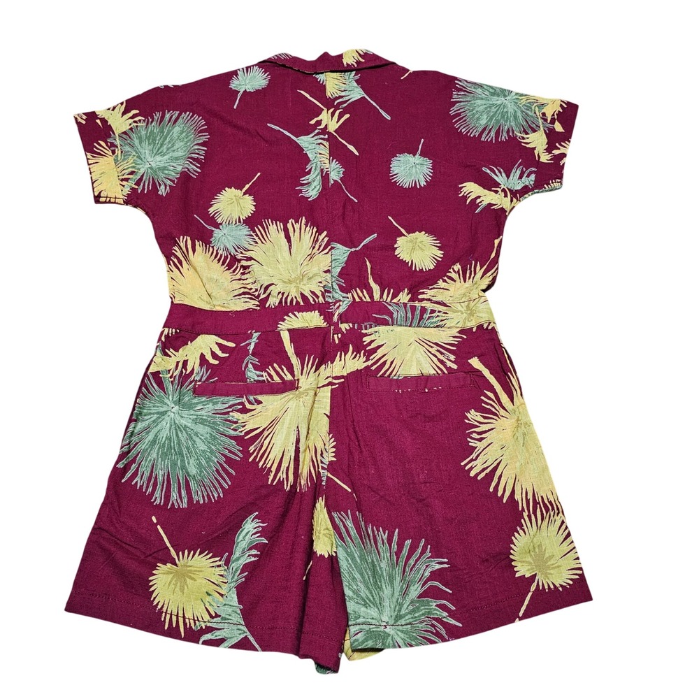 Free People Malibu Romper Womens XS Burgundy Linen Blend Short Sleeve Playsuit - Picture 4 of 8